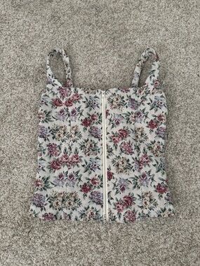 Floral Zip-Front Corset Top in Ivory and Rose
